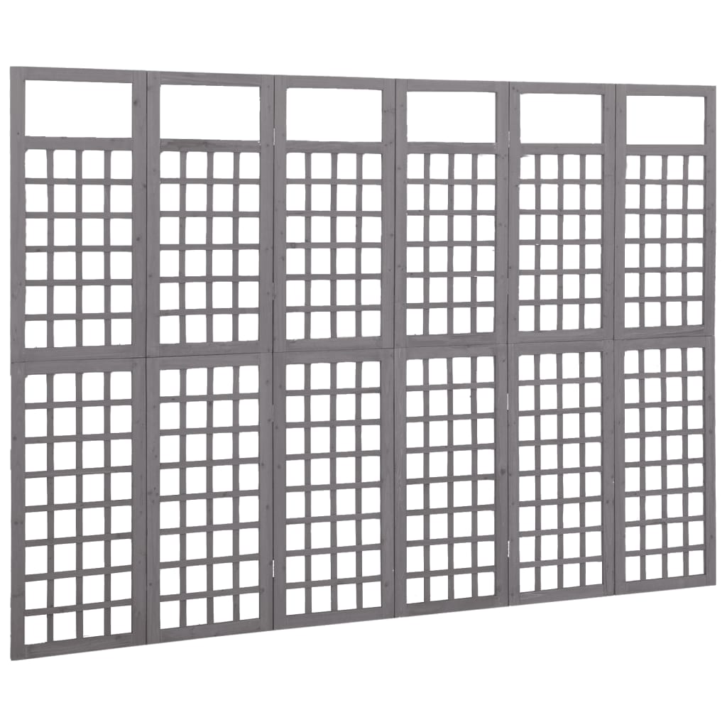 6-tlg. Paravent/Spalier Massivholz Tanne Grau 242,5x180 cm