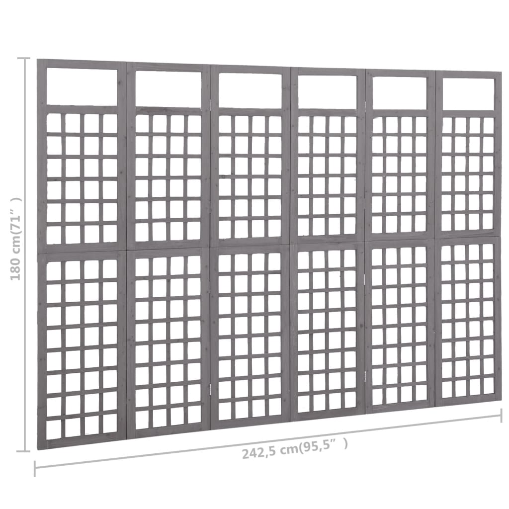 6-tlg. Paravent/Spalier Massivholz Tanne Grau 242,5x180 cm