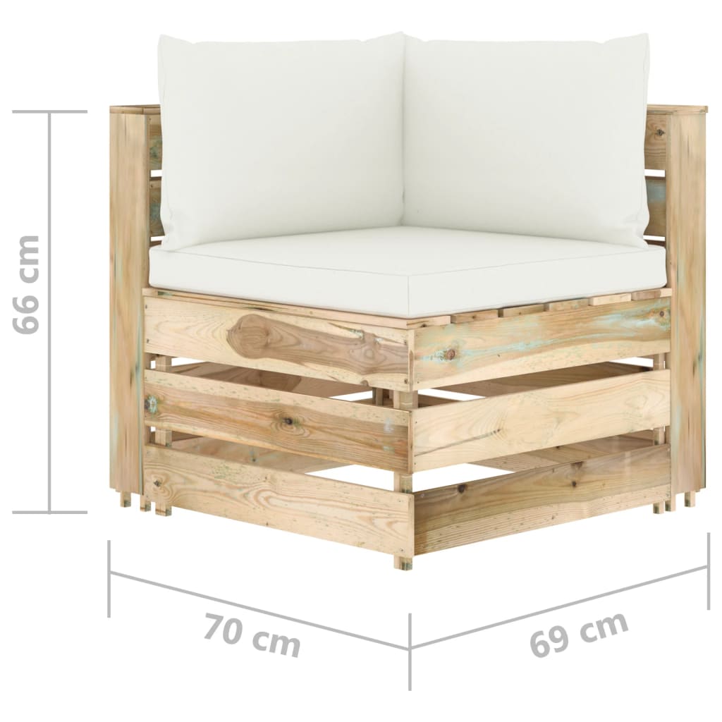 Modulares Ecksofa mit Kissen Grün Imprägniertes Holz