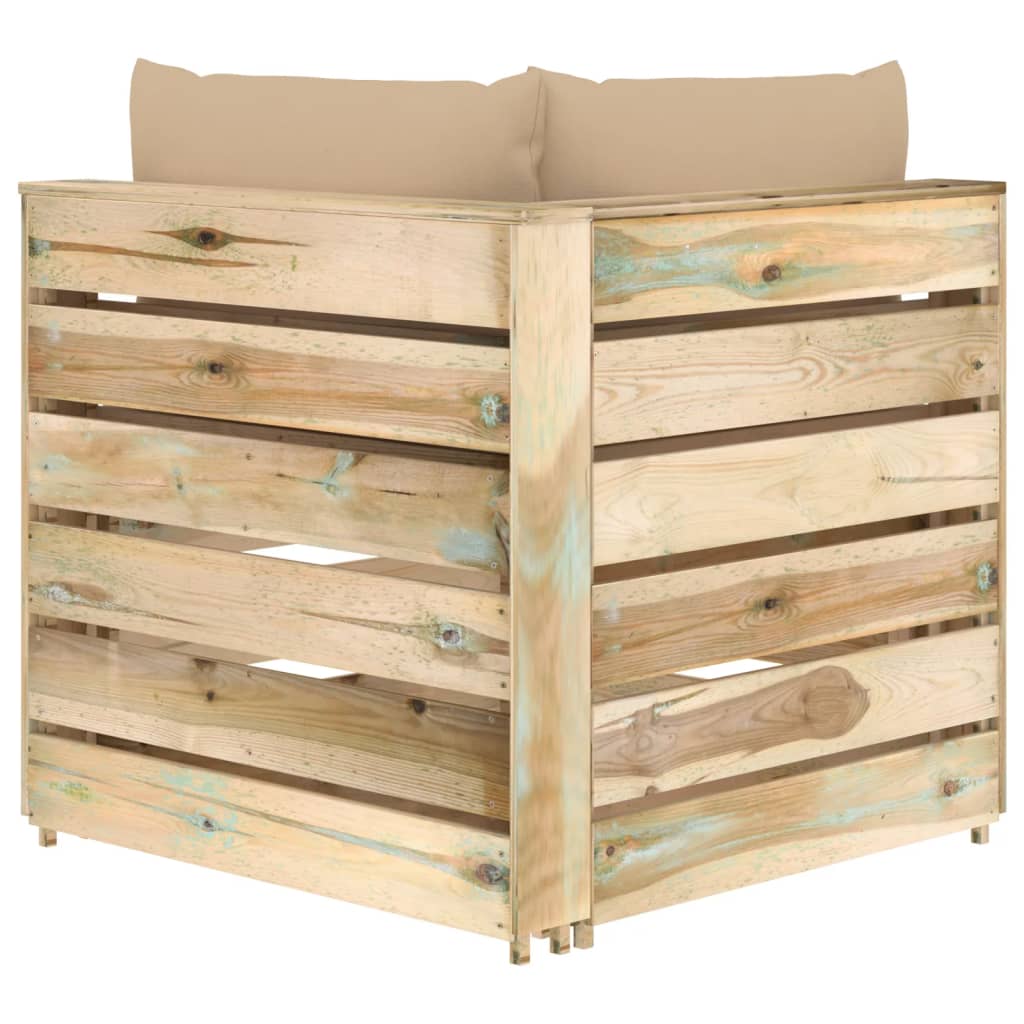 Modulares Ecksofa mit Kissen Grün Imprägniertes Holz