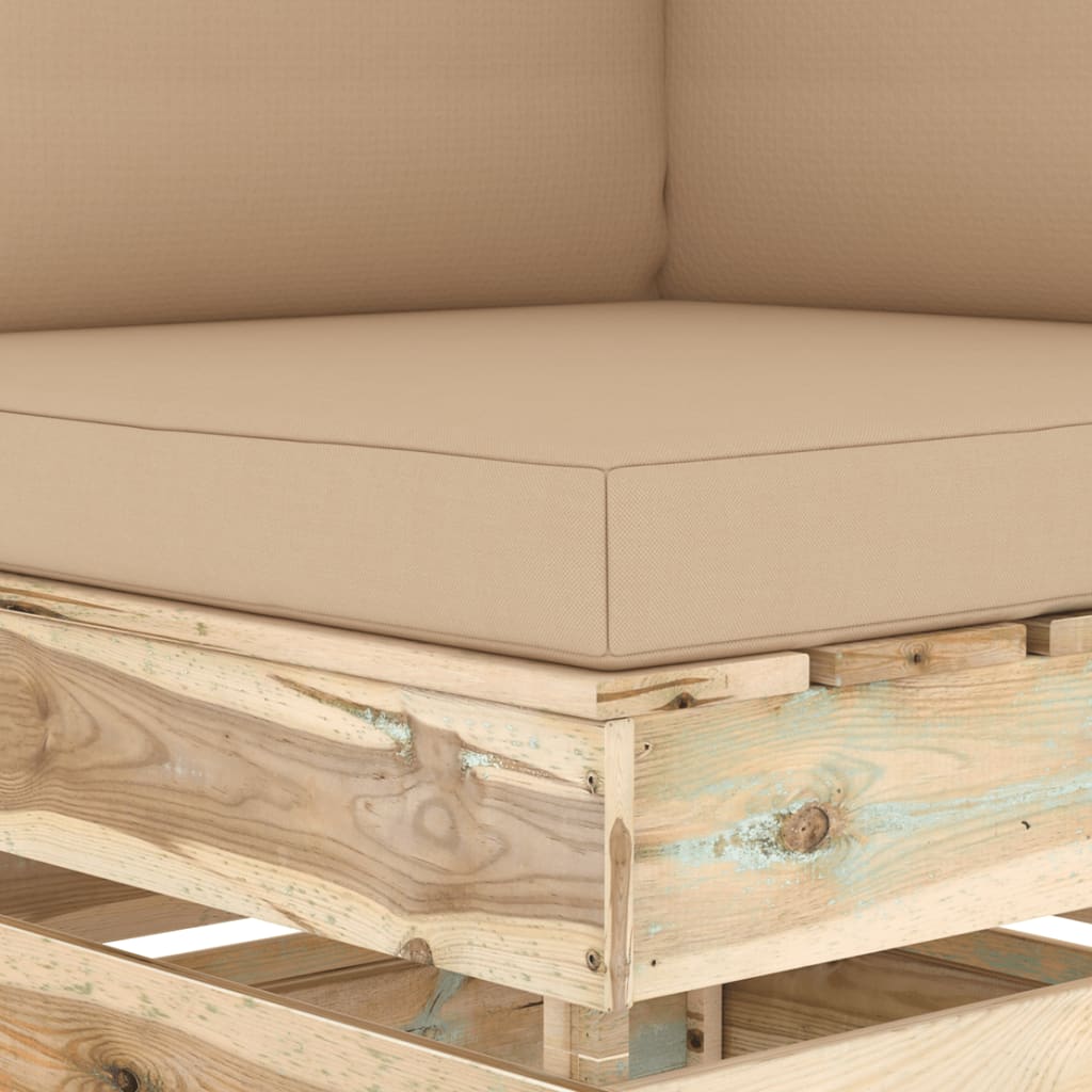 Modulares Ecksofa mit Kissen Grün Imprägniertes Holz