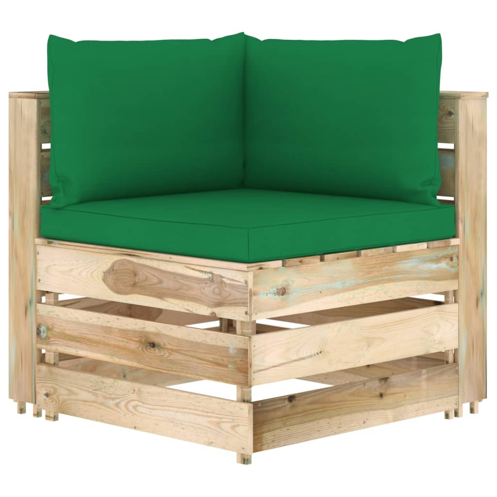 Modulares Ecksofa mit Kissen Grün Imprägniertes Holz
