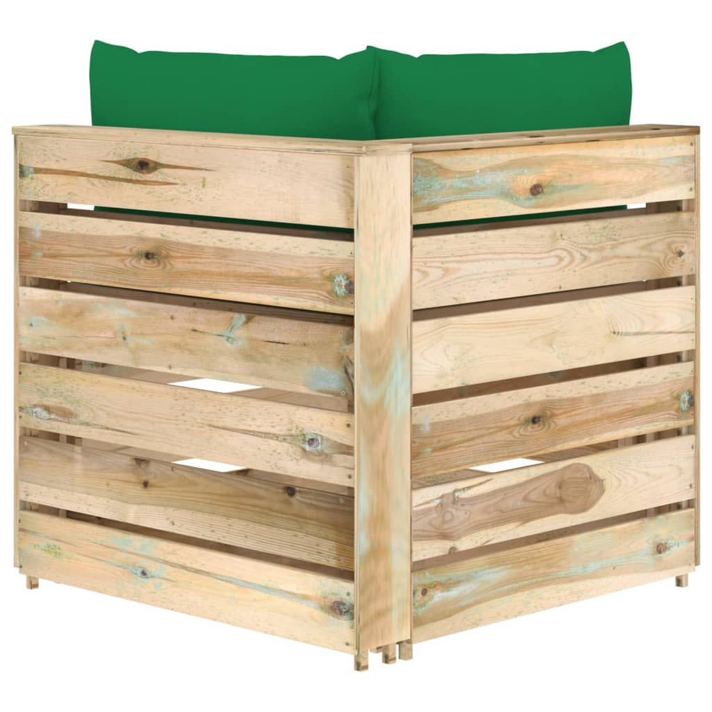 Modulares Ecksofa mit Kissen Grün Imprägniertes Holz