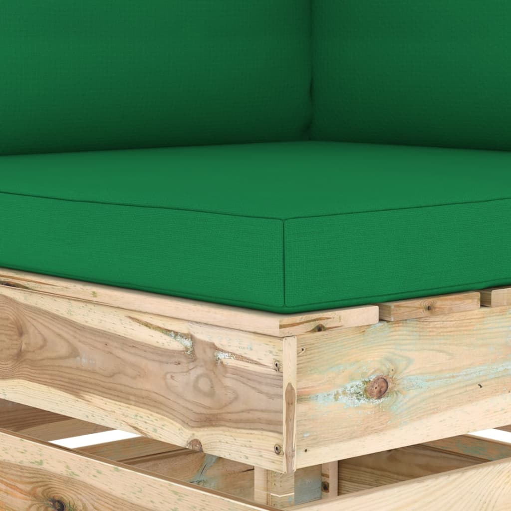 Modulares Ecksofa mit Kissen Grün Imprägniertes Holz