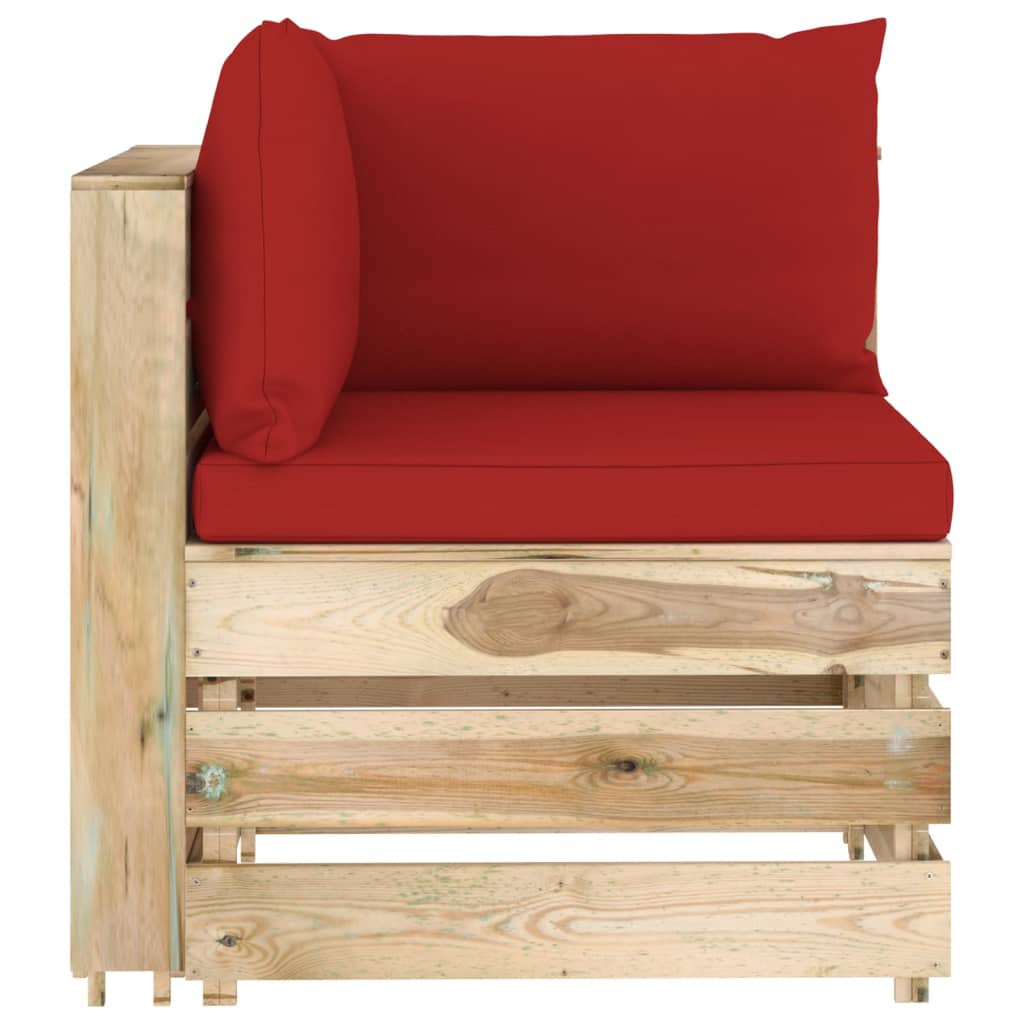 Modulares Ecksofa mit Kissen Grün Imprägniertes Holz