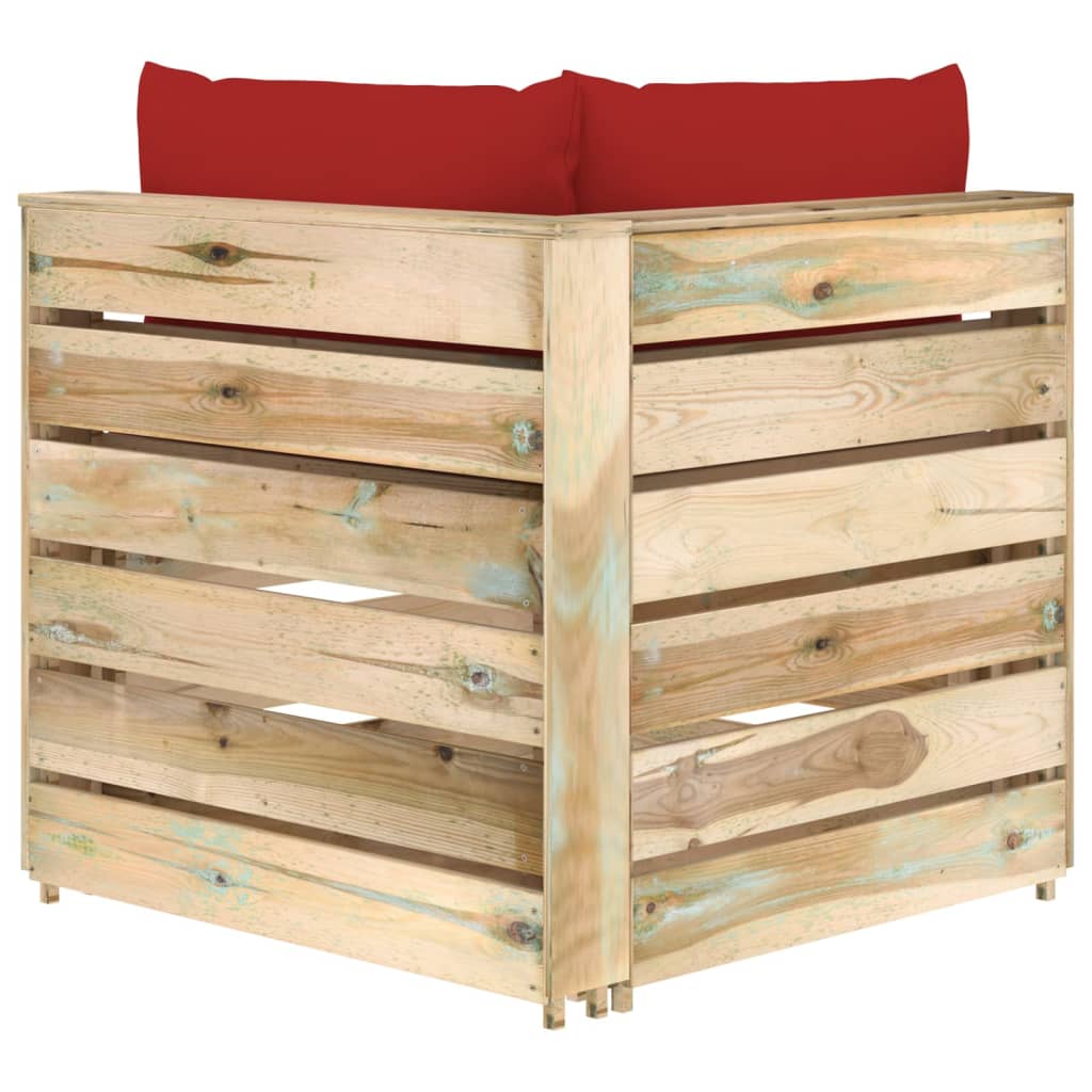 Modulares Ecksofa mit Kissen Grün Imprägniertes Holz