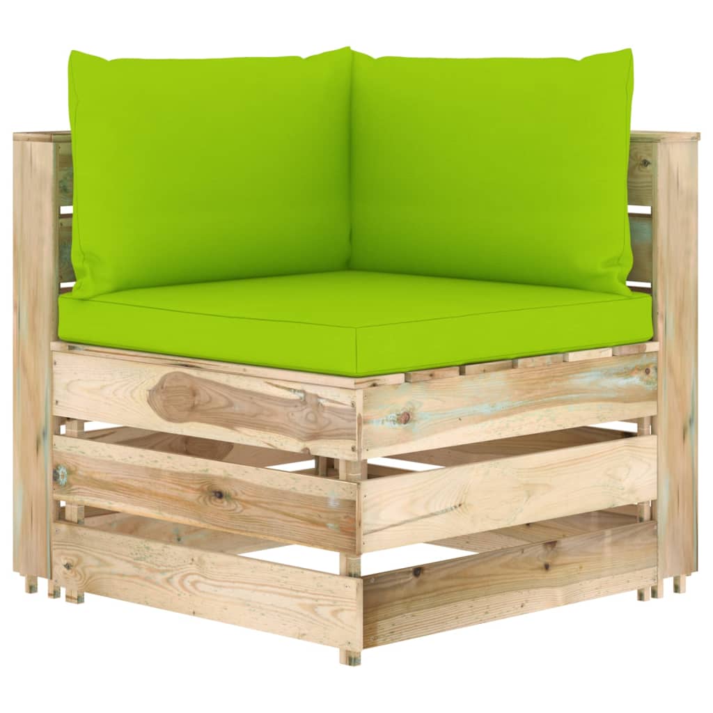 Modulares Ecksofa mit Kissen Grün Imprägniertes Holz