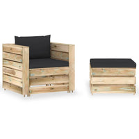 Thumbnail for 2-tlg. Garten-Lounge-Set mit Kissen Grün Imprägniertes Holz