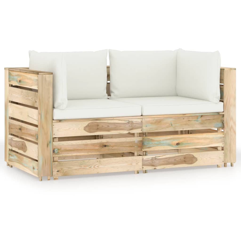 2-Sitzer-Gartensofa mit Kissen Grün Imprägniertes Holz