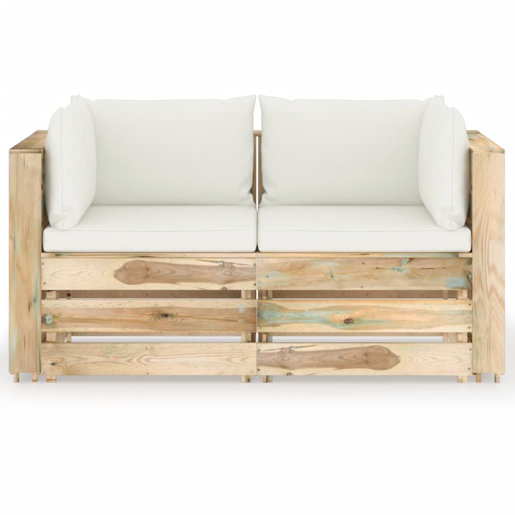 2-Sitzer-Gartensofa mit Kissen Grün Imprägniertes Holz