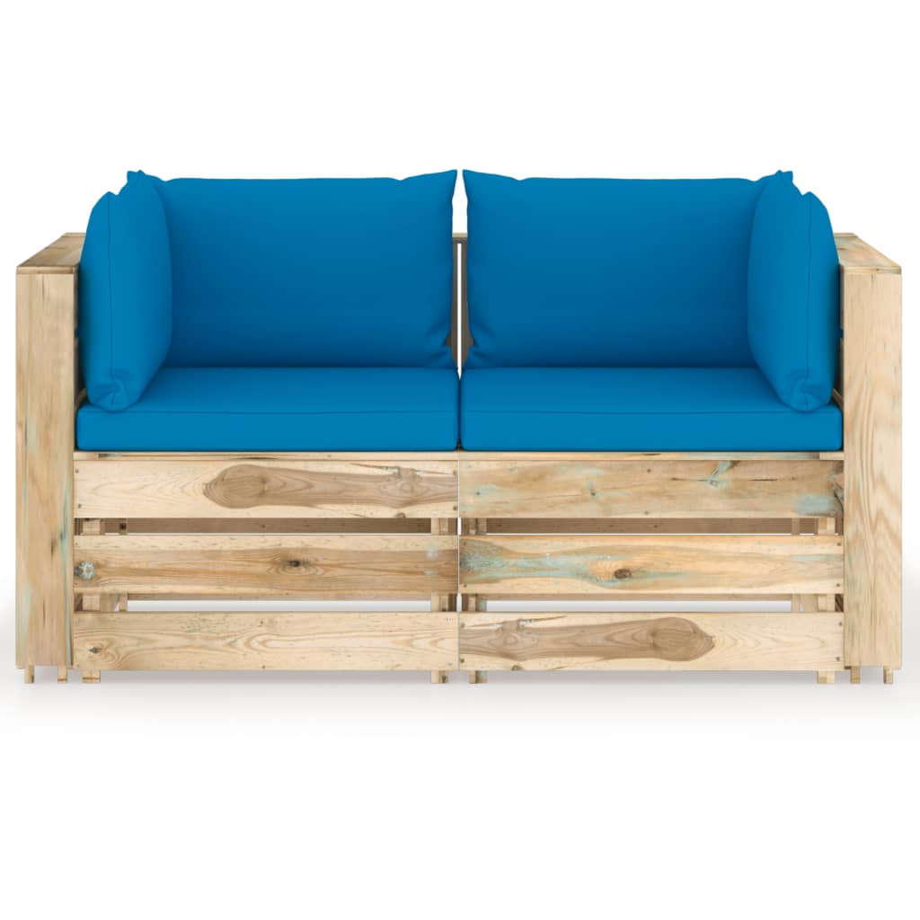 2-Sitzer-Gartensofa mit Kissen Grün Imprägniertes Holz