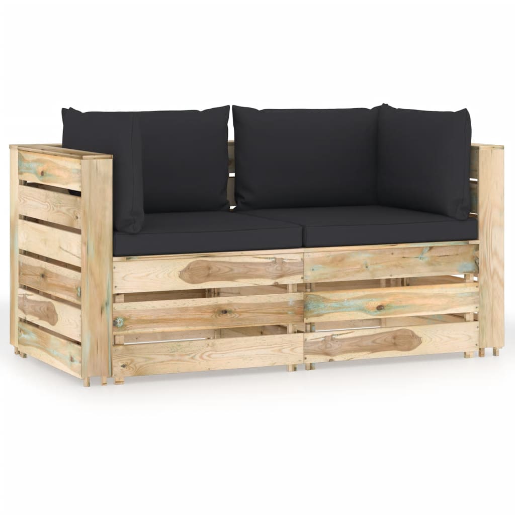 2-Sitzer-Gartensofa mit Kissen Grün Imprägniertes Holz