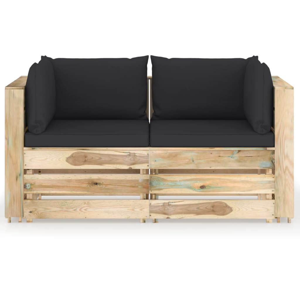 2-Sitzer-Gartensofa mit Kissen Grün Imprägniertes Holz