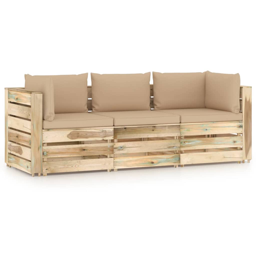 3-Sitzer-Gartensofa mit Kissen Grün Imprägniertes Holz