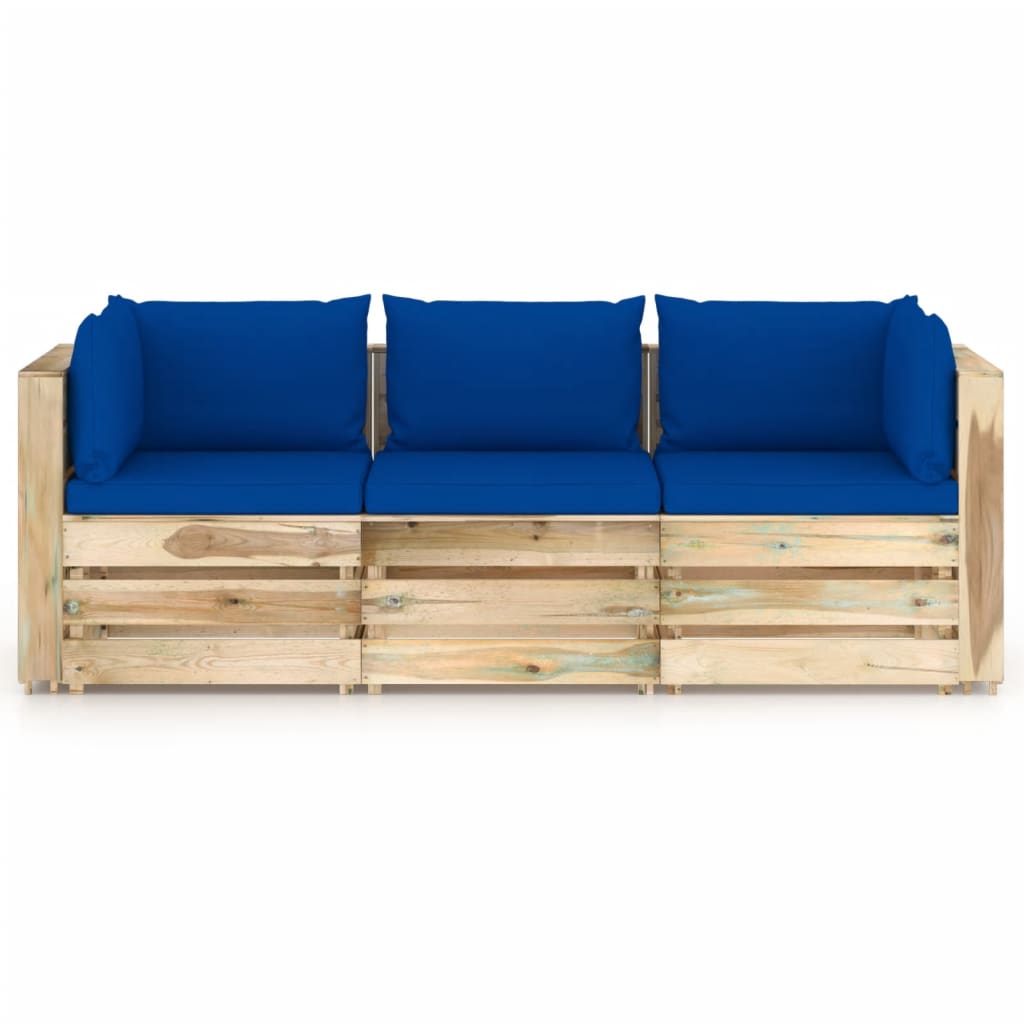 3-Sitzer-Gartensofa mit Kissen Grün Imprägniertes Holz