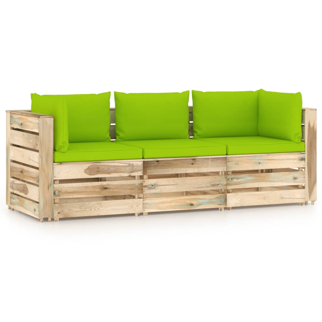 3-Sitzer-Gartensofa mit Kissen Grün Imprägniertes Holz