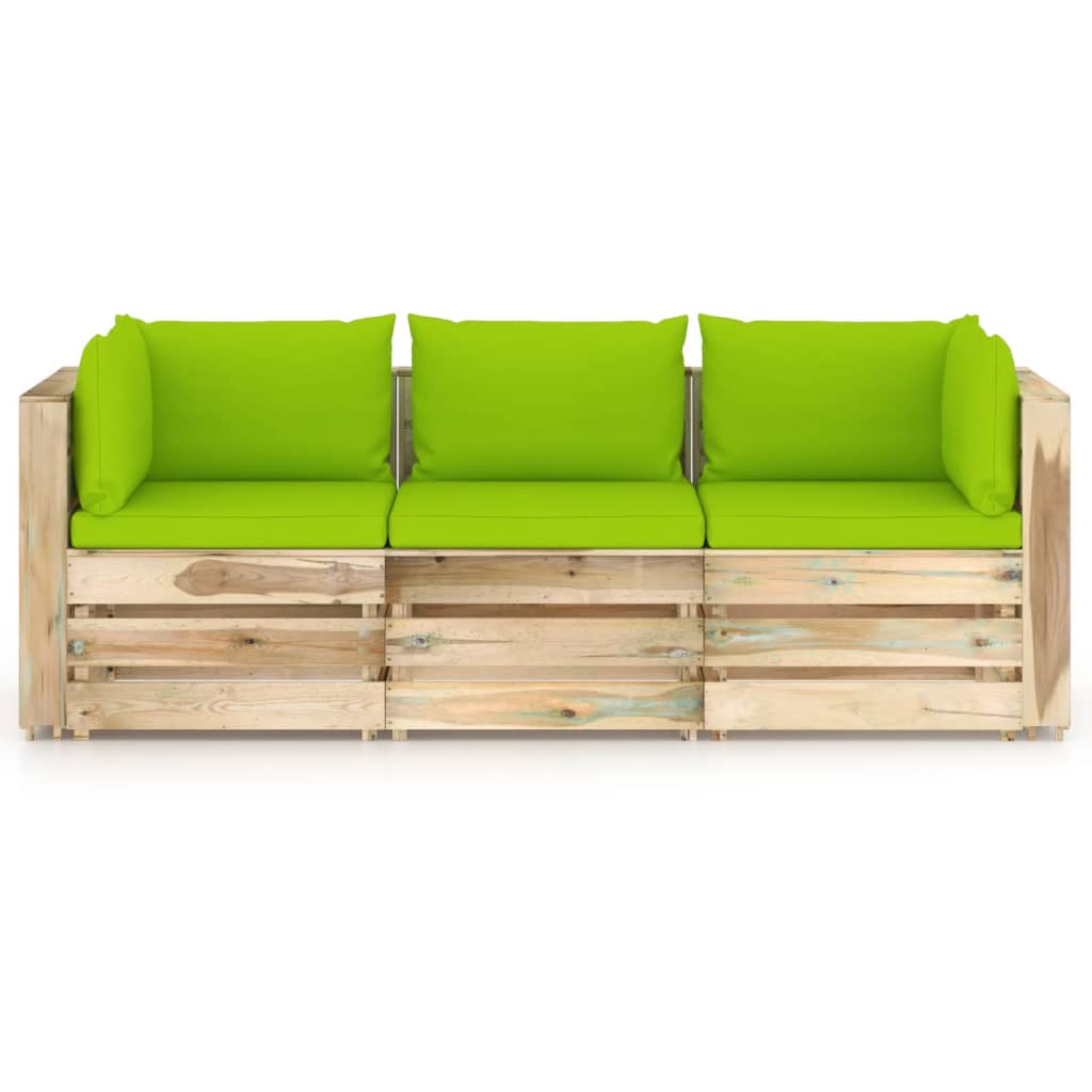 3-Sitzer-Gartensofa mit Kissen Grün Imprägniertes Holz