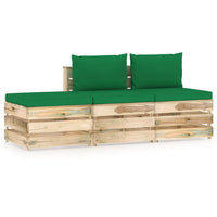 Thumbnail for 3-tlg. Garten-Lounge-Set mit Kissen Grün Imprägniertes Holz