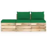Thumbnail for 3-tlg. Garten-Lounge-Set mit Kissen Grün Imprägniertes Holz