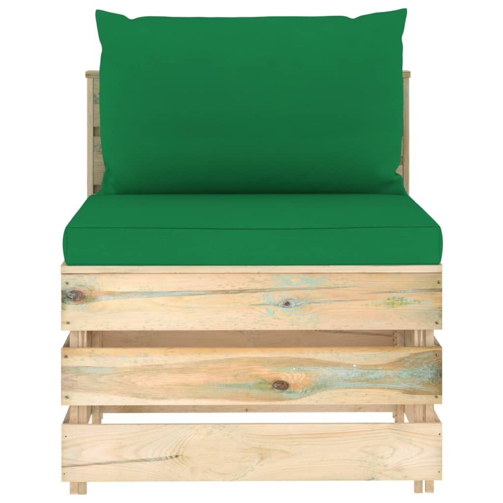 3-tlg. Garten-Lounge-Set mit Kissen Grün Imprägniertes Holz