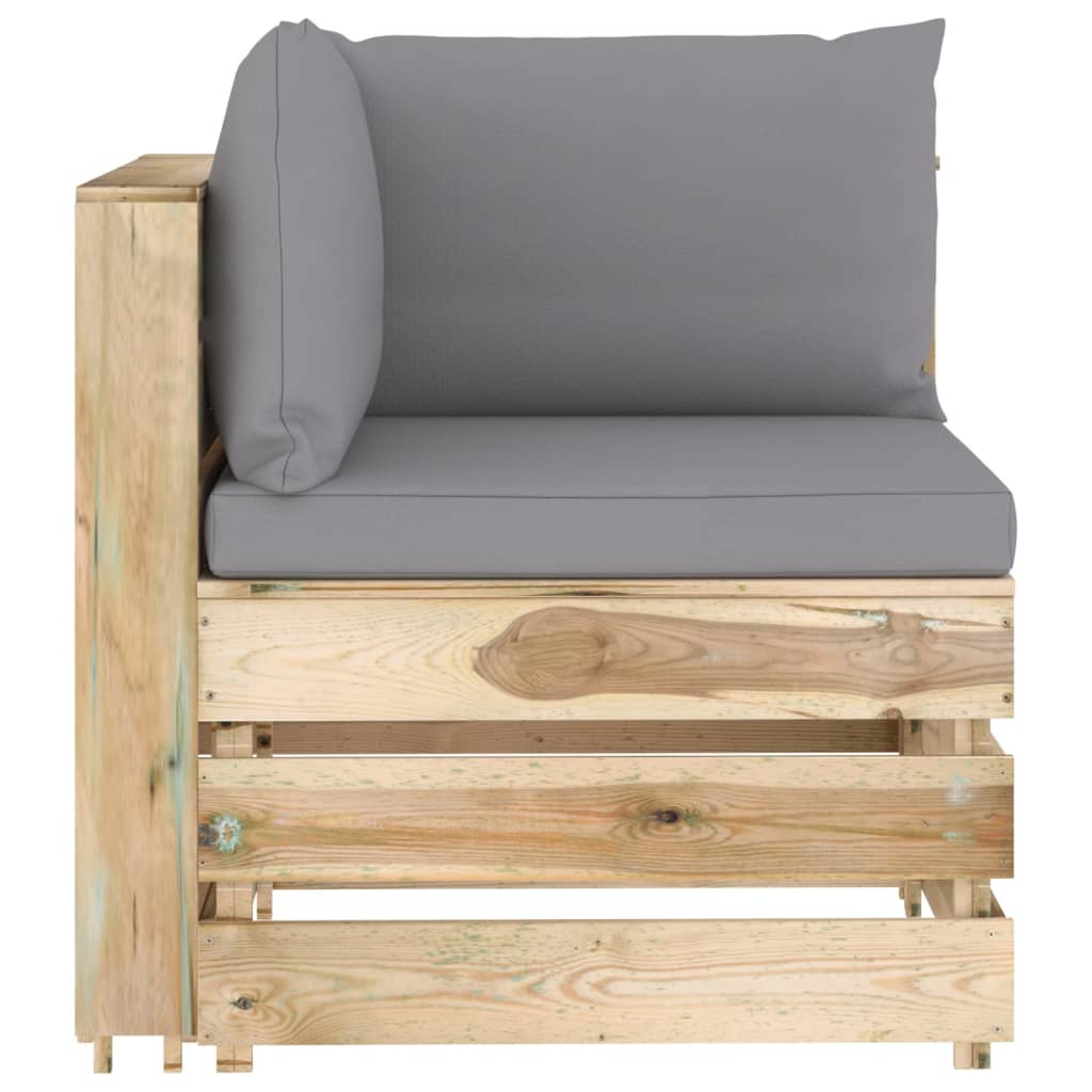3-tlg. Garten-Lounge-Set mit Kissen Grün Imprägniertes Holz