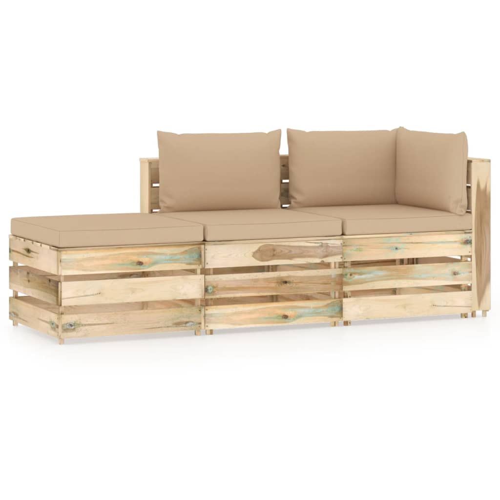 3-tlg. Garten-Lounge-Set mit Kissen Grün Imprägniertes Holz
