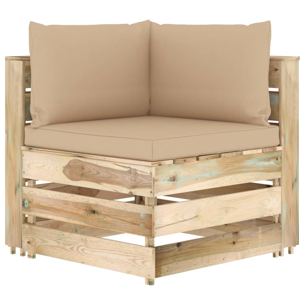 3-tlg. Garten-Lounge-Set mit Kissen Grün Imprägniertes Holz