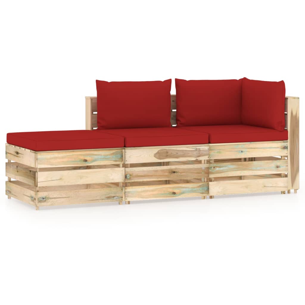 3-tlg. Garten-Lounge-Set mit Kissen Grün Imprägniertes Holz