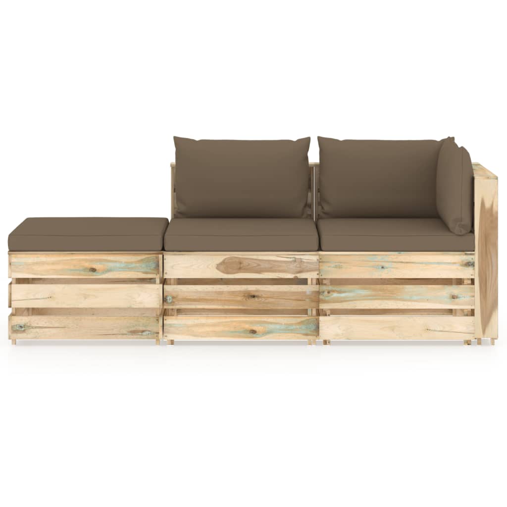 3-tlg. Garten-Lounge-Set mit Kissen Grün Imprägniertes Holz