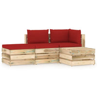 Thumbnail for 4-tlg. Garten-Lounge-Set mit Kissen Grün Imprägniertes Holz