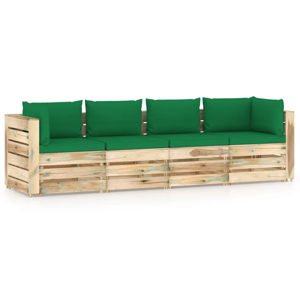 4-Sitzer-Gartensofa mit Kissen Grün Imprägniertes Holz