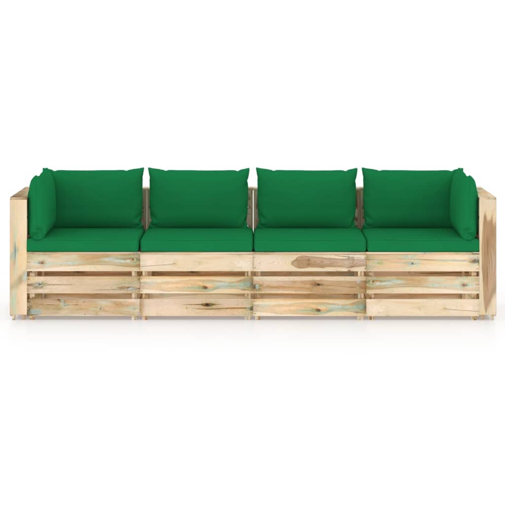 4-Sitzer-Gartensofa mit Kissen Grün Imprägniertes Holz