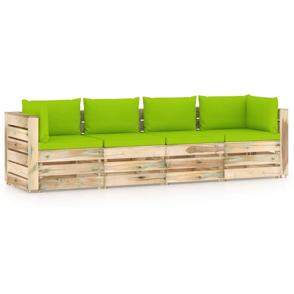 4-Sitzer-Gartensofa mit Kissen Grün Imprägniertes Holz