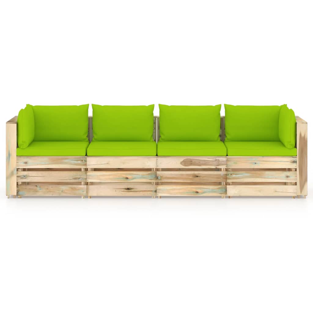 4-Sitzer-Gartensofa mit Kissen Grün Imprägniertes Holz