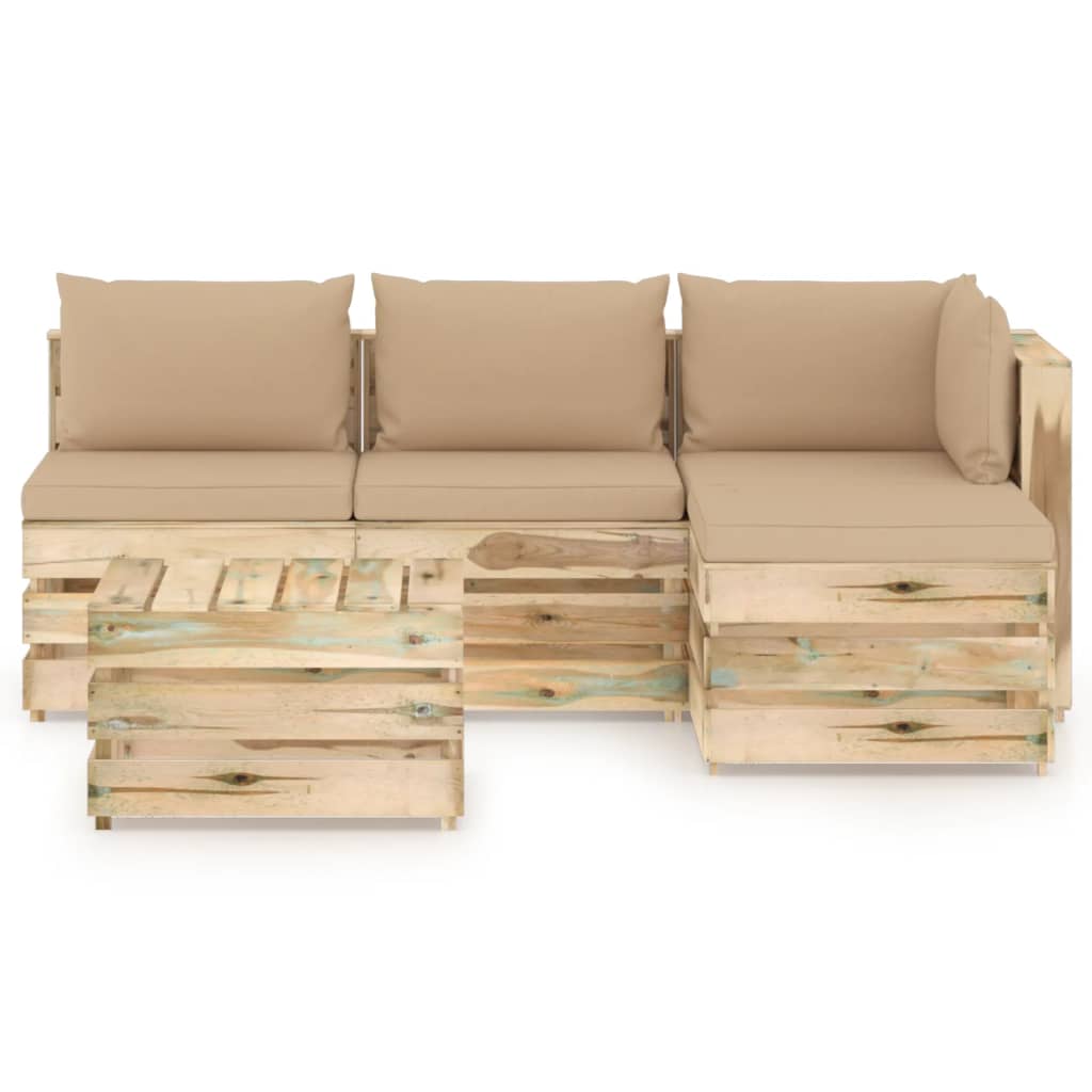 5-tlg. Garten-Lounge-Set mit Kissen Grün Imprägniertes Holz