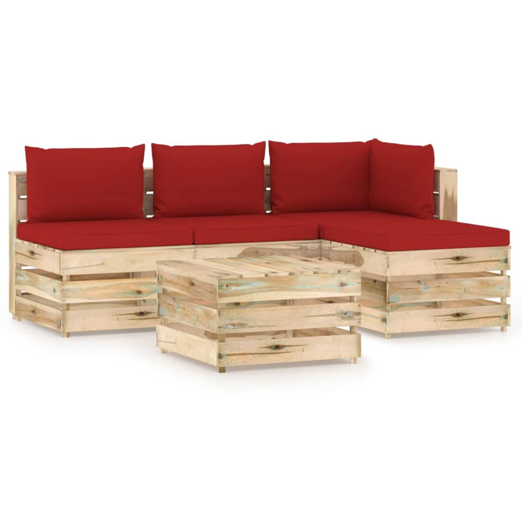 5-tlg. Garten-Lounge-Set mit Kissen Grün Imprägniertes Holz