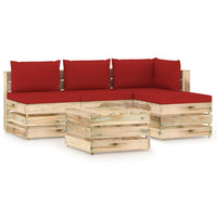 Thumbnail for 5-tlg. Garten-Lounge-Set mit Kissen Grün Imprägniertes Holz