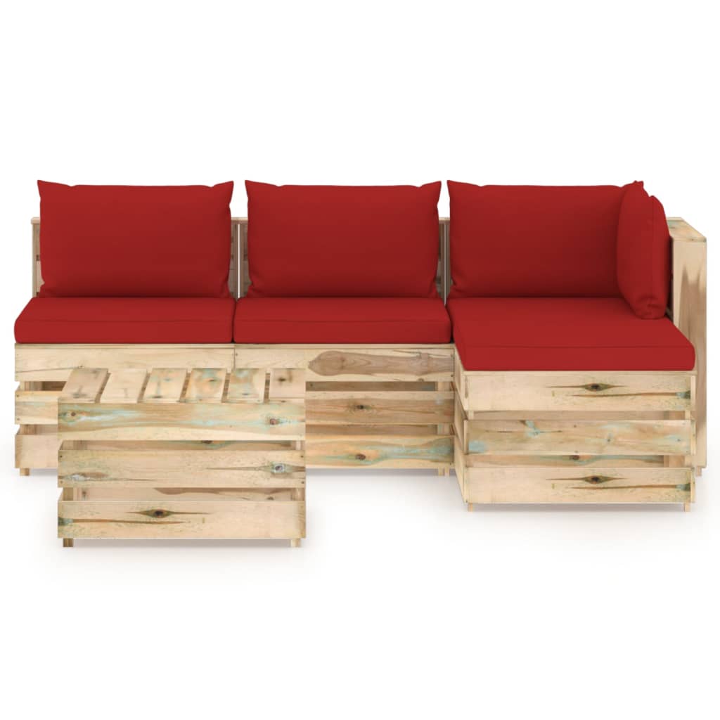 5-tlg. Garten-Lounge-Set mit Kissen Grün Imprägniertes Holz