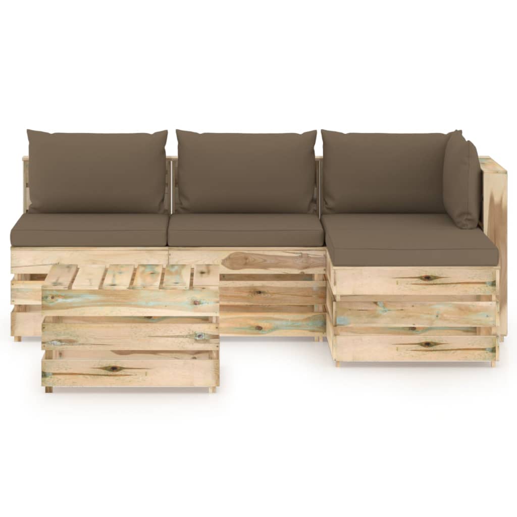 5-tlg. Garten-Lounge-Set mit Kissen Grün Imprägniertes Holz