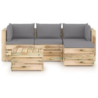 Thumbnail for 5-tlg. Garten-Lounge-Set mit Kissen Grün Imprägniertes Holz