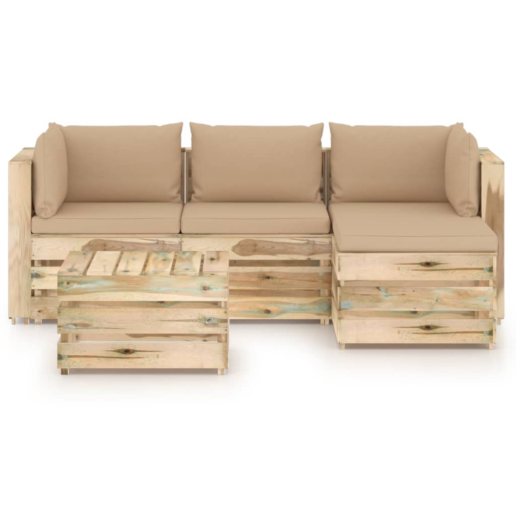 5-tlg. Garten-Lounge-Set mit Kissen Grün Imprägniertes Holz