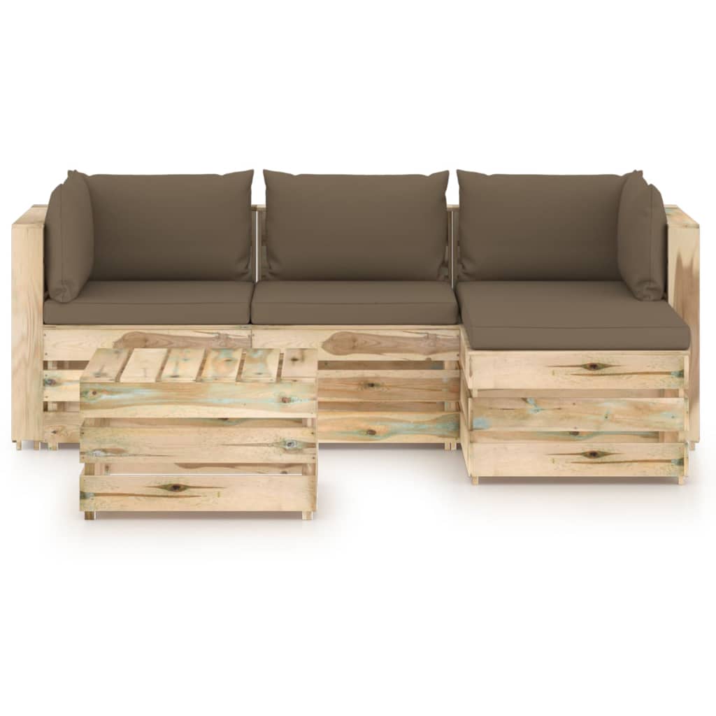 5-tlg. Garten-Lounge-Set mit Kissen Grün Imprägniertes Holz