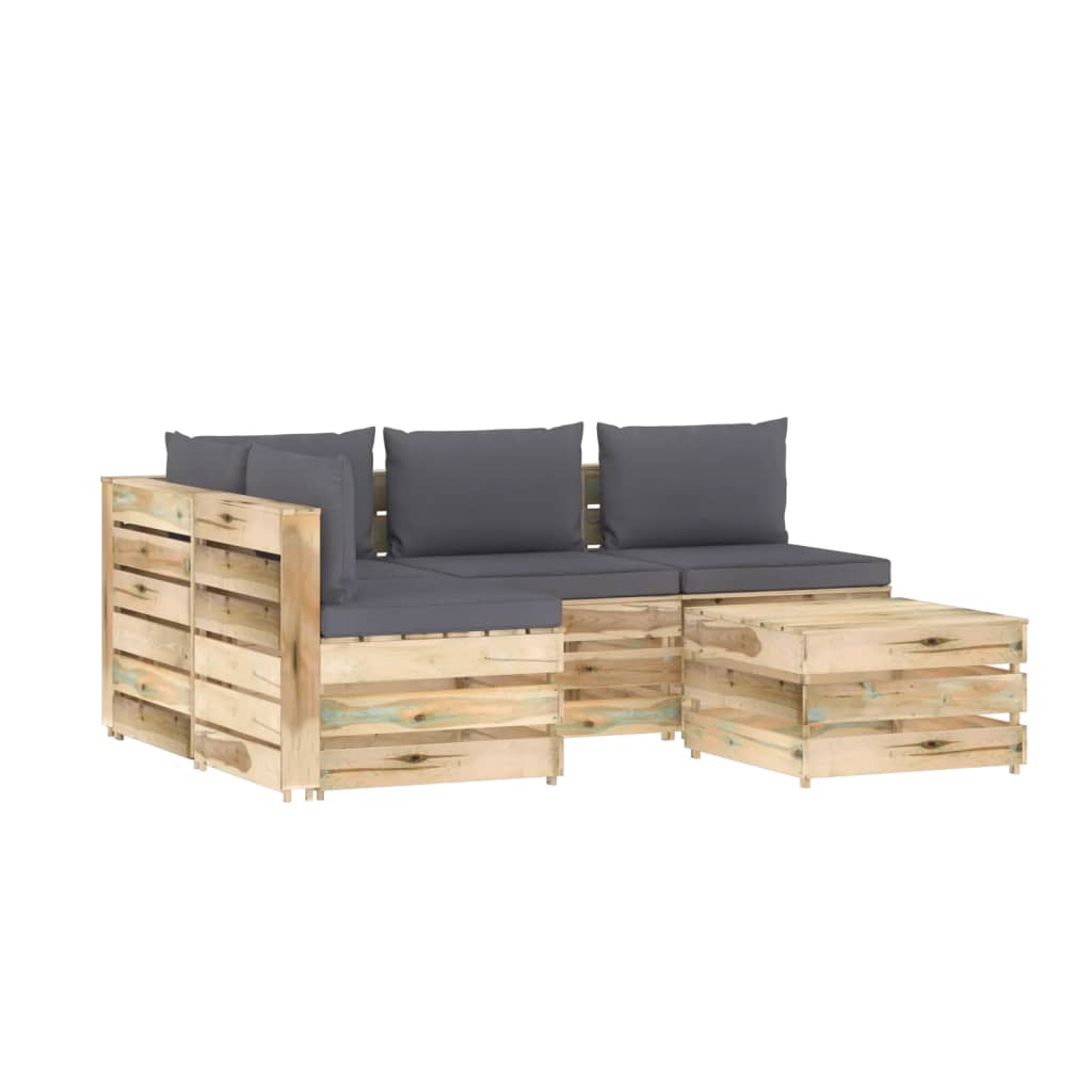 5-tlg. Garten-Lounge-Set mit Kissen Grün Imprägniertes Holz
