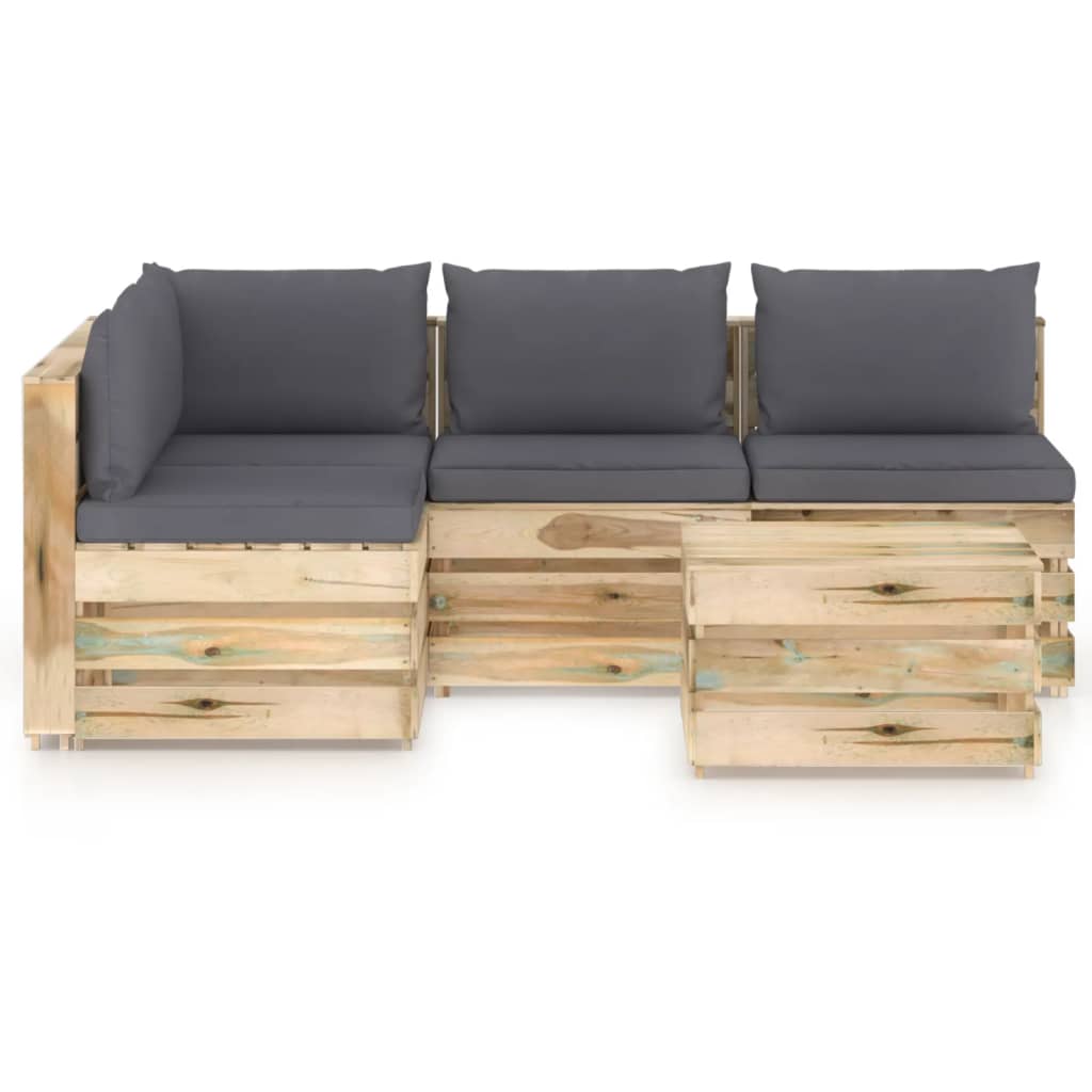 5-tlg. Garten-Lounge-Set mit Kissen Grün Imprägniertes Holz