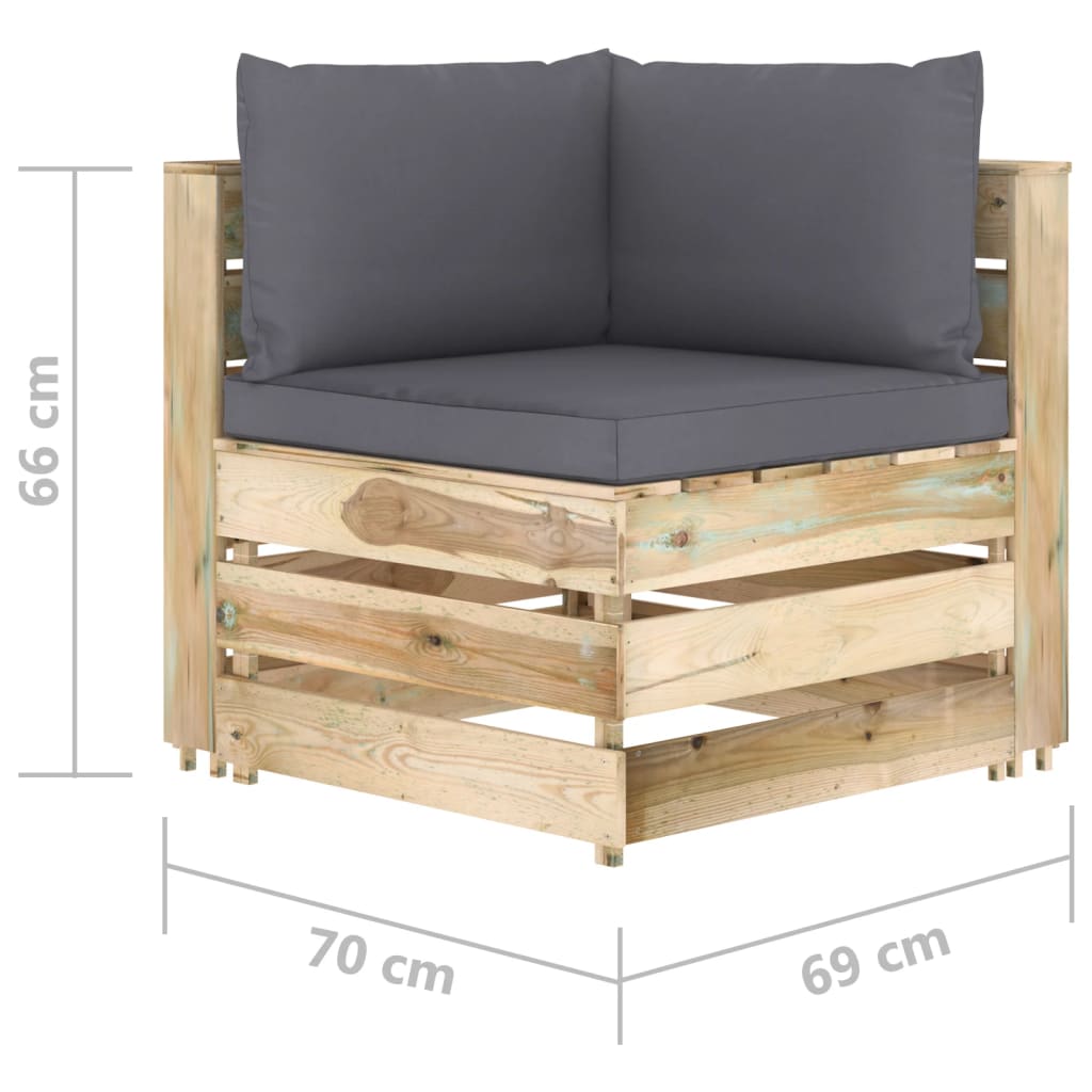 5-tlg. Garten-Lounge-Set mit Kissen Grün Imprägniertes Holz