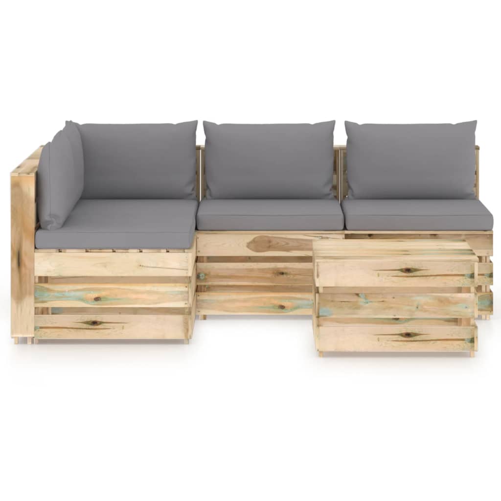 5-tlg. Garten-Lounge-Set mit Kissen Grün Imprägniertes Holz