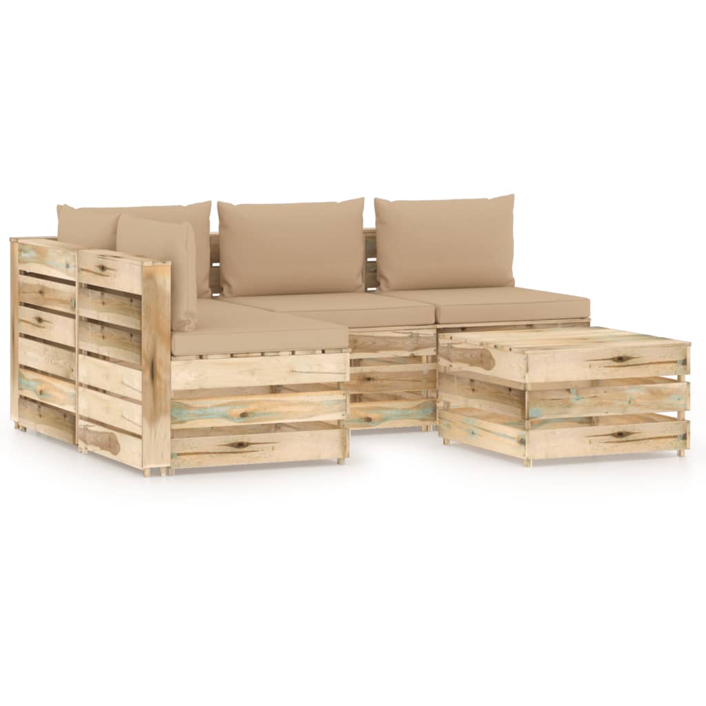 5-tlg. Garten-Lounge-Set mit Kissen Grün Imprägniertes Holz