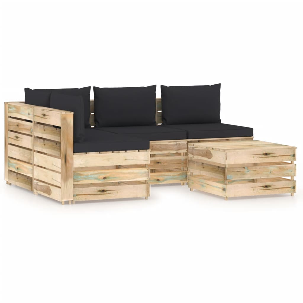 5-tlg. Garten-Lounge-Set mit Kissen Grün Imprägniertes Holz