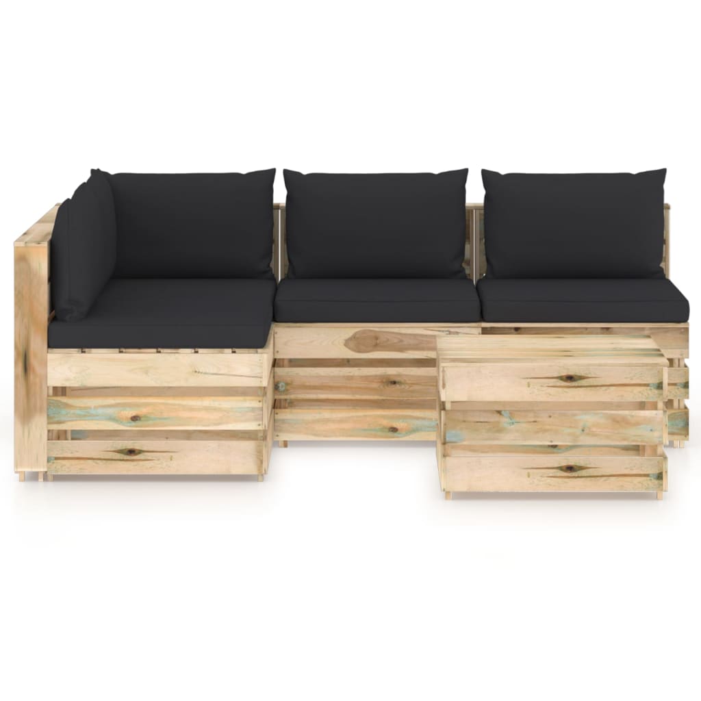 5-tlg. Garten-Lounge-Set mit Kissen Grün Imprägniertes Holz