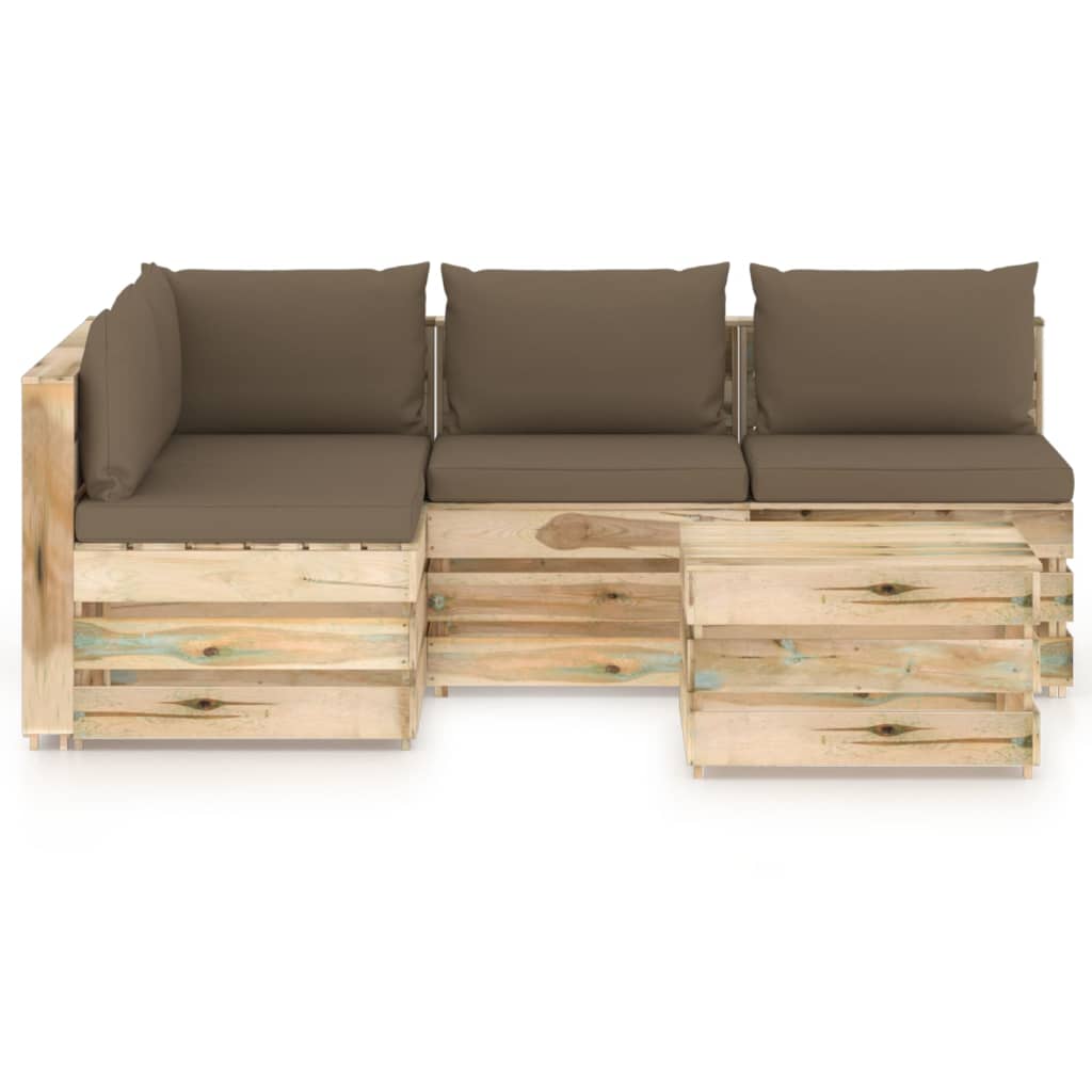 5-tlg. Garten-Lounge-Set mit Kissen Grün Imprägniertes Holz